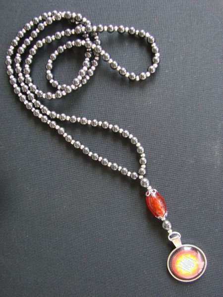 Hematite and Shree Yantra Pendant, Necklace